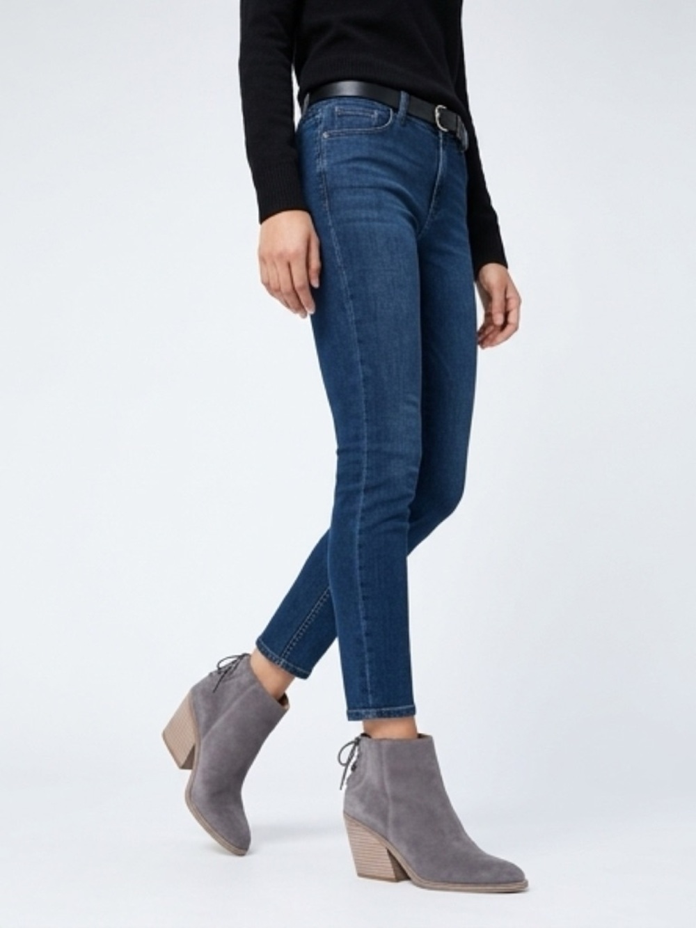 Lucky Brand Grey Suede Ankle Booties with Stacked Heel